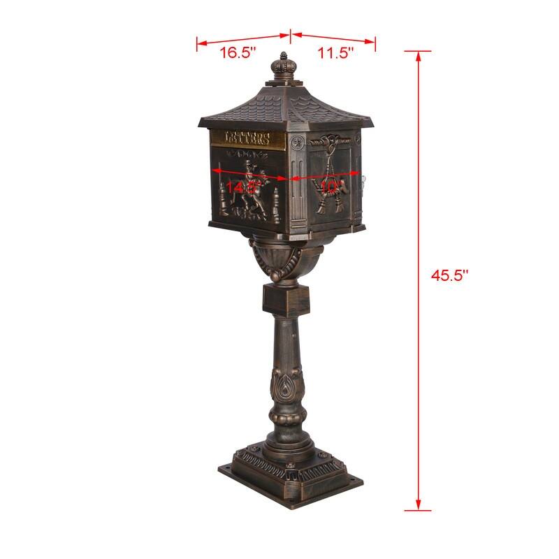 Retro Mid-century Aluminum Cast Mailbox with Post and Keys, Locking Residential Rust-Proof Security Postal Mailboxes