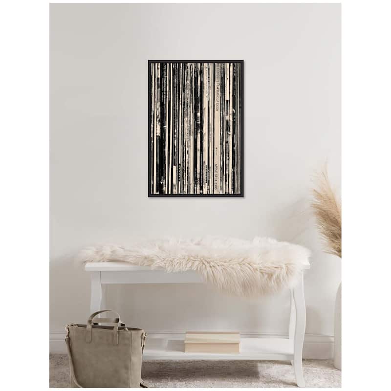 Kate and Laurel 33 RPM Black and White 23x33 by Robert Cadloff Framed Canvas Wall Art Print