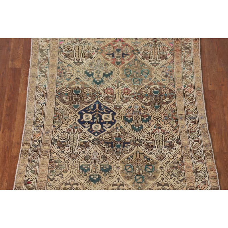 Garden Design Beige Bakhtiari Persian Vintage Rug Handmade Wool Carpet - 3'10"x 5'1"