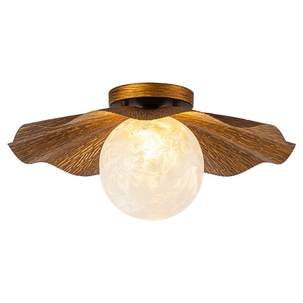 slide 2 of 3, Rustic Flush Mount Ceiling Light Ice-Flower Glass Globe Antique Bronze - Dia.15.36-in Dia.15.36-in