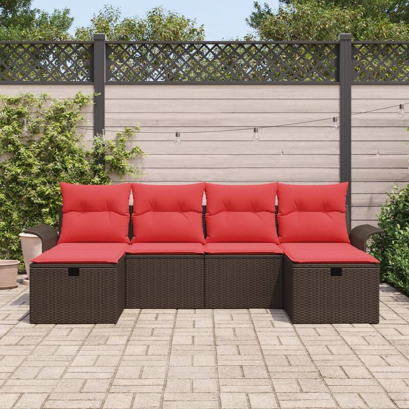 vidaXL 6 Piece Garden Sofa Set with Cushions Brown Poly Rattan - 98.8 x 46.1 x 27.2