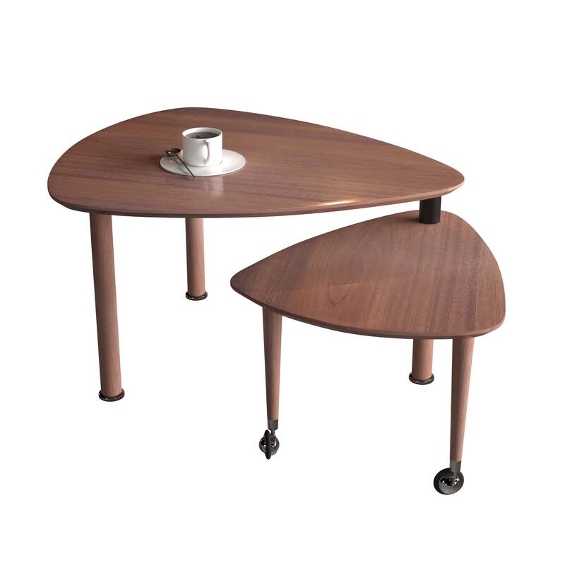 GDFStudio - Vesper 360 Degree Rotatable Nesting Coffee Table with Solid Rubberwood Legs