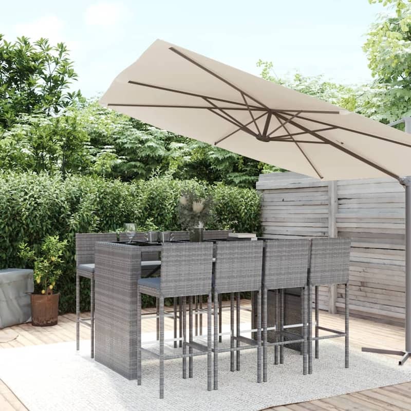 vidaXL 5 Piece Patio Bar Set with Cushions Black Poly Rattan - 15.7" x 17.3" x 42.5"