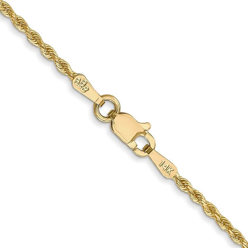 Curata 14k Yellow Gold Solid 1.75mm D Cut Rope Lobster Clasp Chain Bracelet Lobster Claw