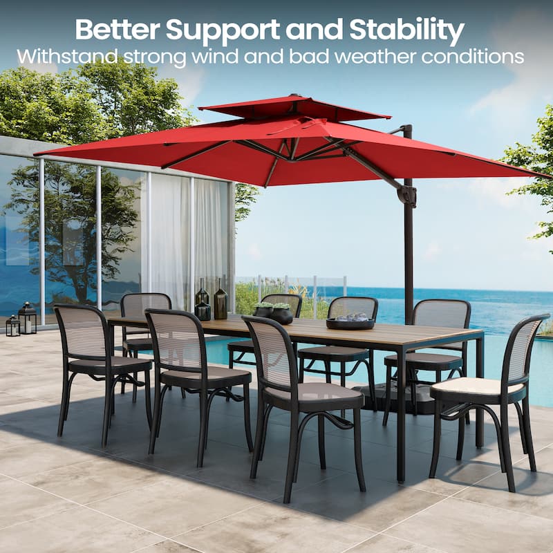 9 FT x 12 FT Outdoor Patio Dual Top Umbrella Cantilever Offset with No Base