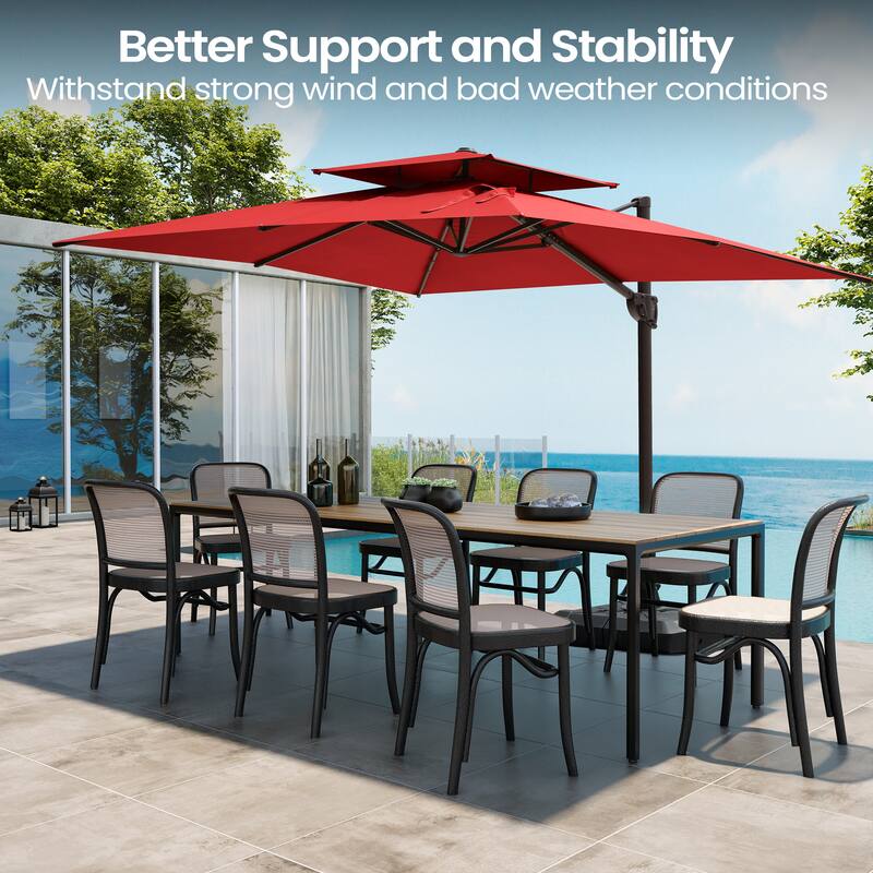 Pellebant 9 FT x 12 FT Outdoor Patio Cantilever Umbrella with Base Double Top