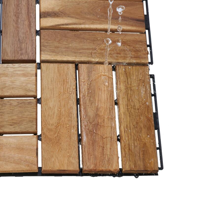 30 PCS Interlocking Deck Tiles Checker Pattern, 12" x 12" Square Acacia Hardwood Outdoor Flooring for Patio,Bancony,Pool Side