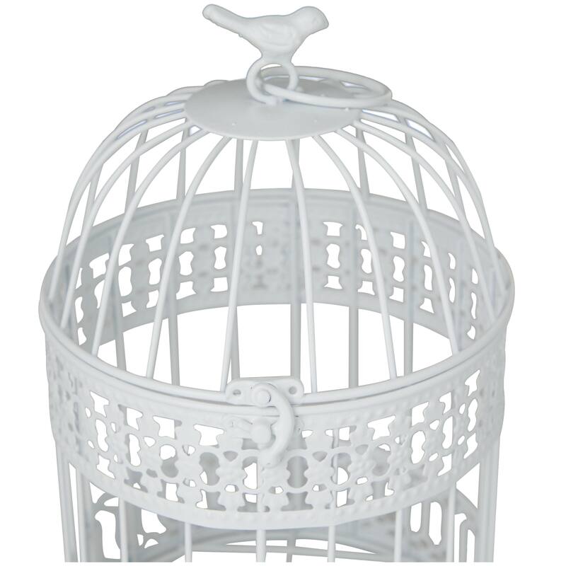Metal Birdcage with Latch Lock Closure and Hanging Hook - Set of 2 Blue or White - Roche River Decor