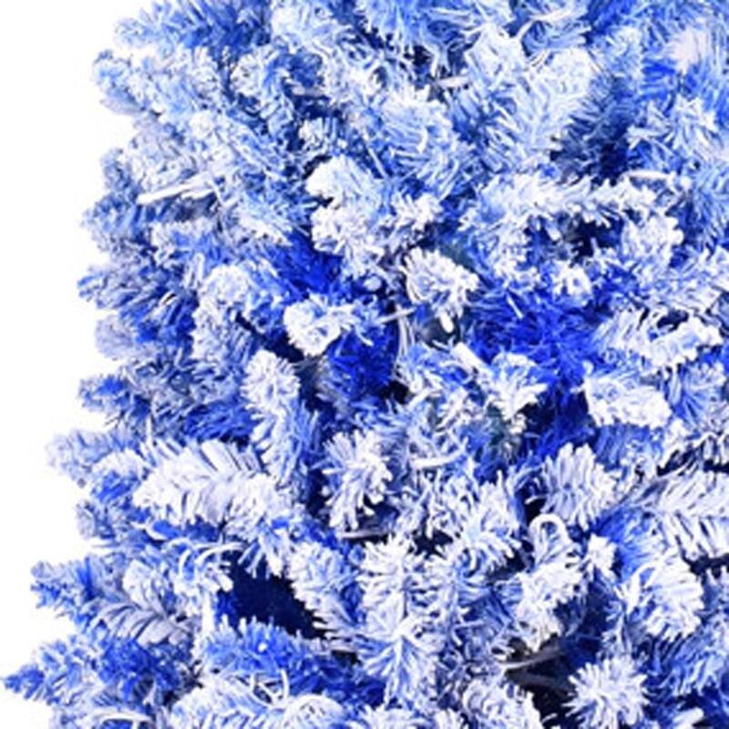HomeRoots 7' Blue And White Pre Lit Slender Flocked Fir Christmas Tree - Green - 26.00 in. x 84.00 in. x 26.00 in.