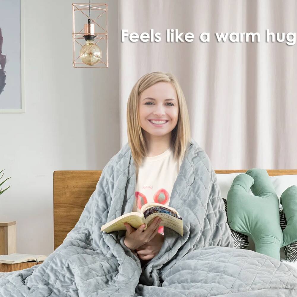 Full Size Weighted Blanket 100 Cotton W/ Soft Crystal Cover Grey Bed