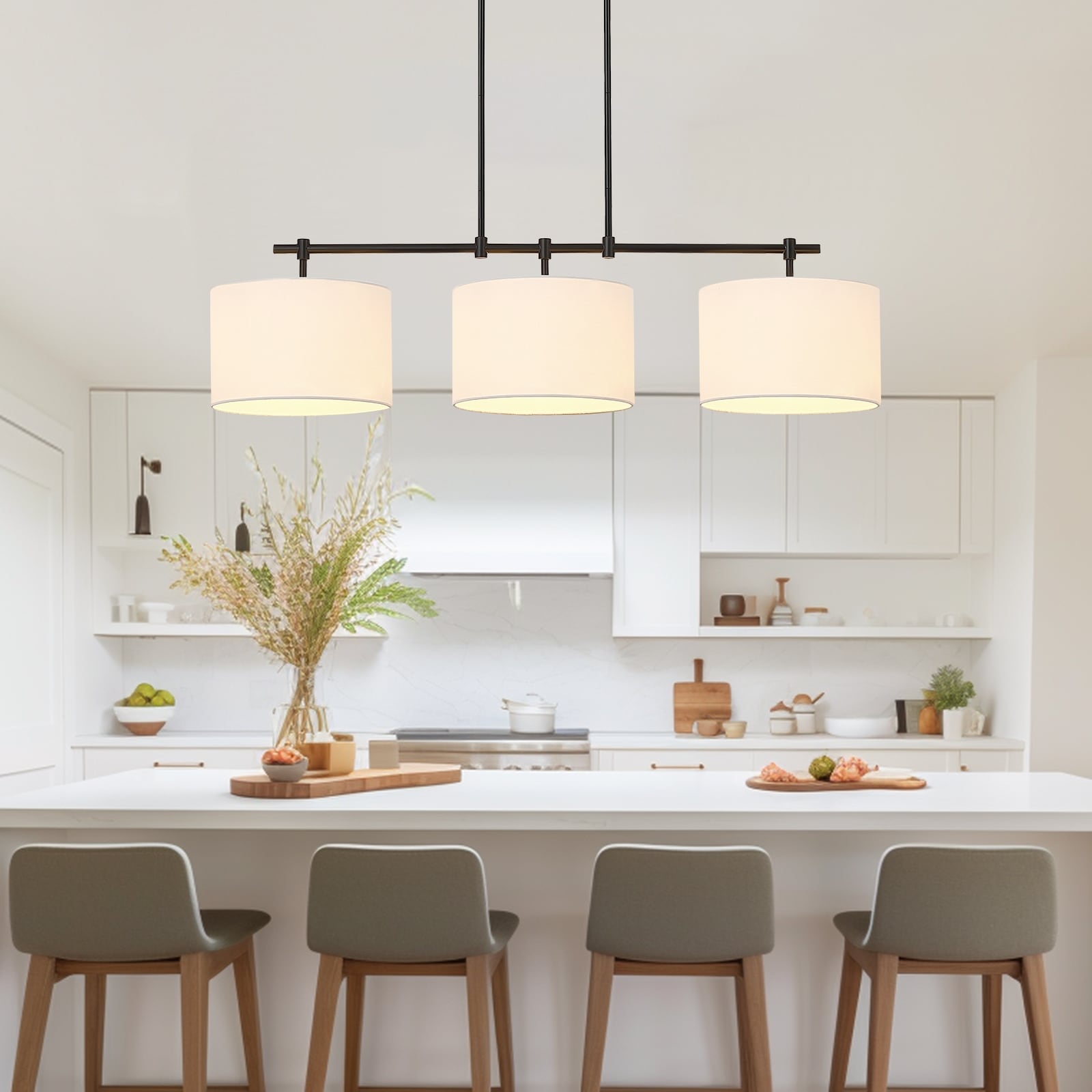 Sedgy 3-Light Black Kitchen Island Chandelier Pendant - 41