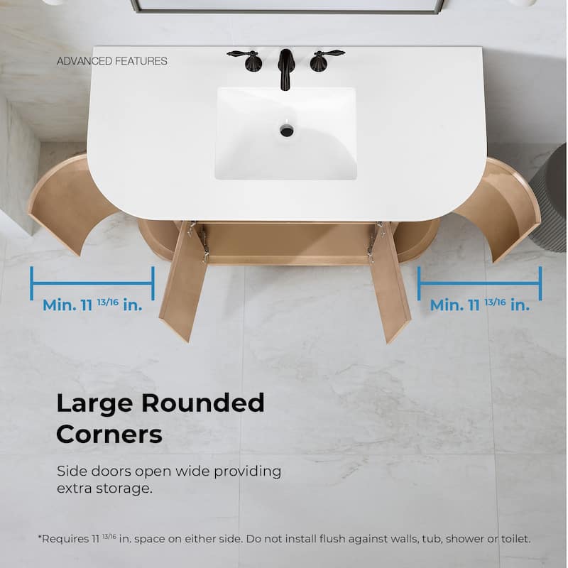 OVE Dain 48 in. Sahara Birch Bathroom Vanity with White Engineered Stone Top - 48"