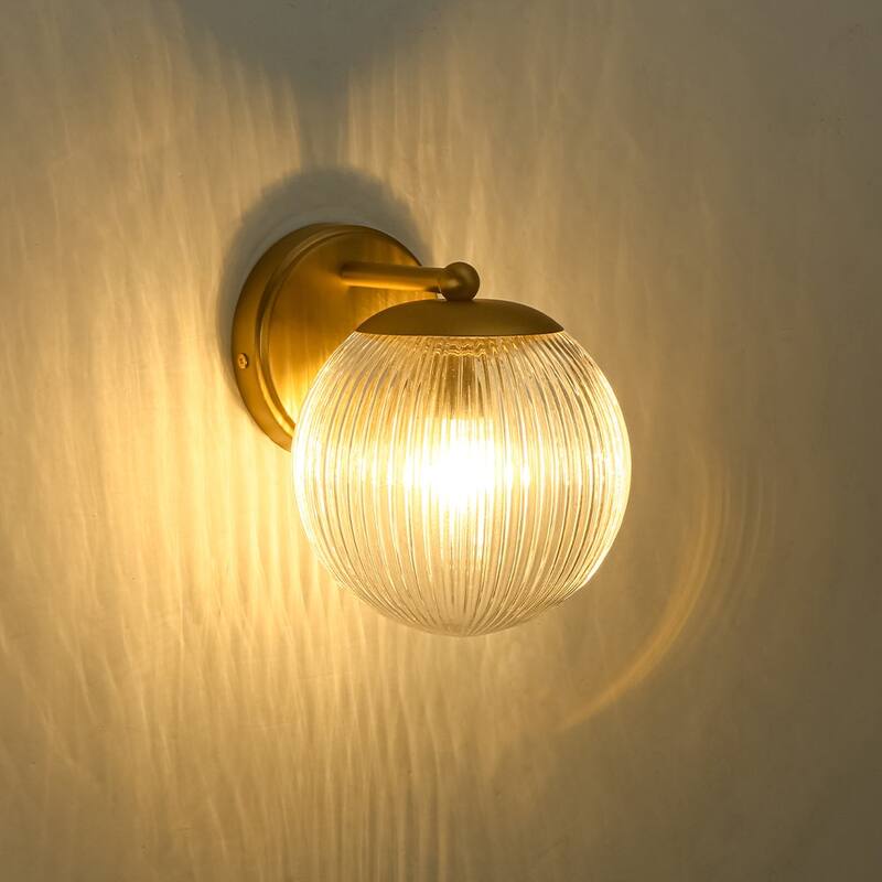 1-Light Sleek Modern Ribbed Glass Single Globe Wall Sconce - 6.3 in