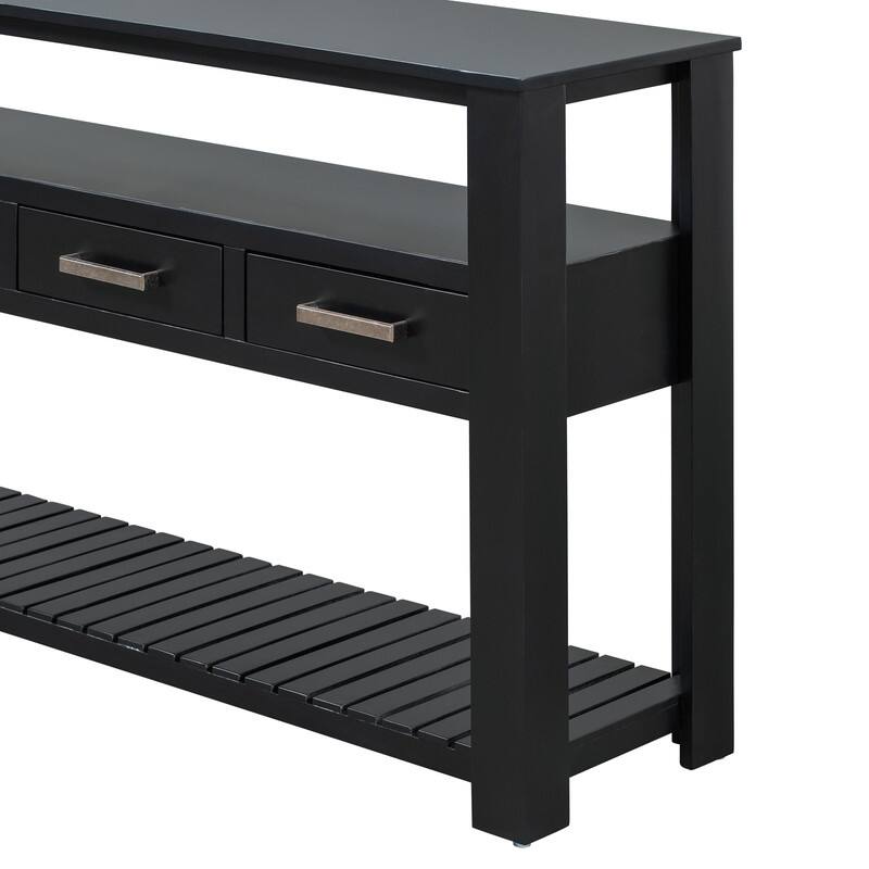 Long Entryway Console Sofa Table with Drawers, Farmhouse Wood Sofa Tables Console Table with 4 Drawers and 2 Shelves