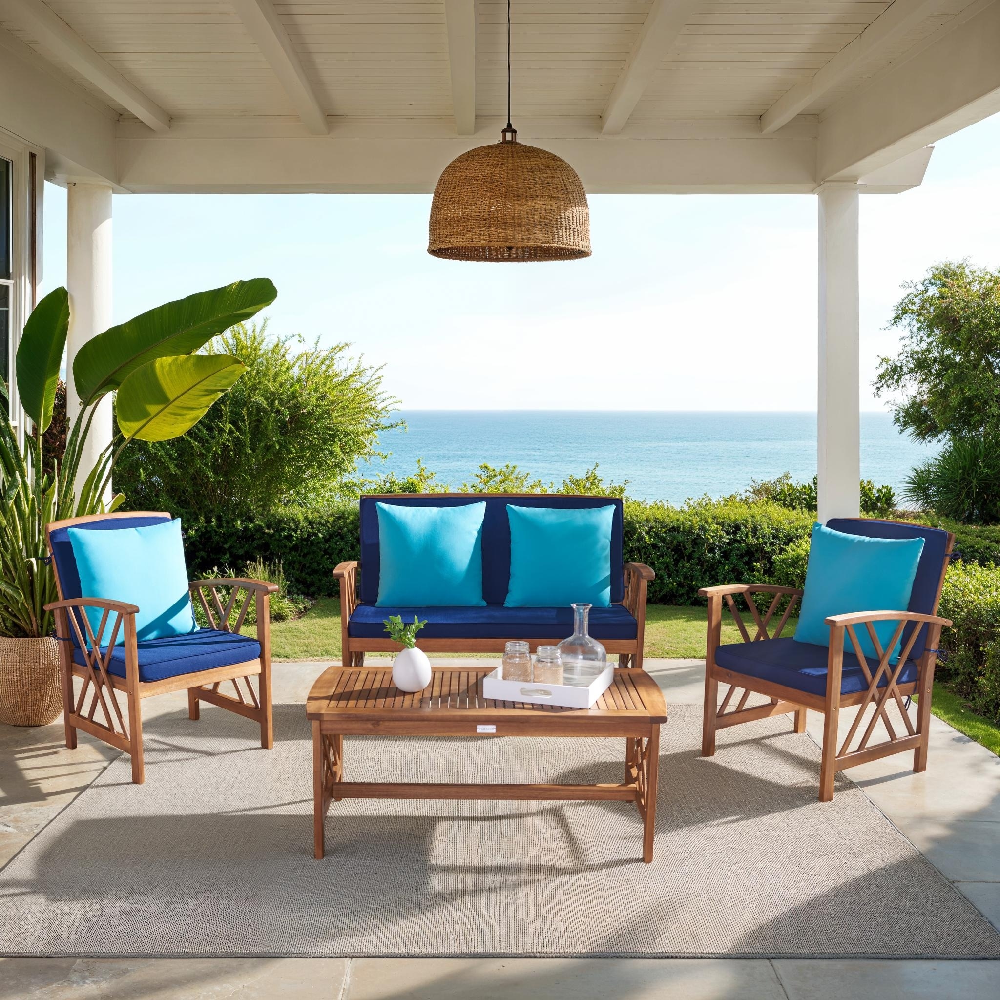 Aazon.co : Safavieh PAT4016A Outdoor Collection Dandra Navy And White