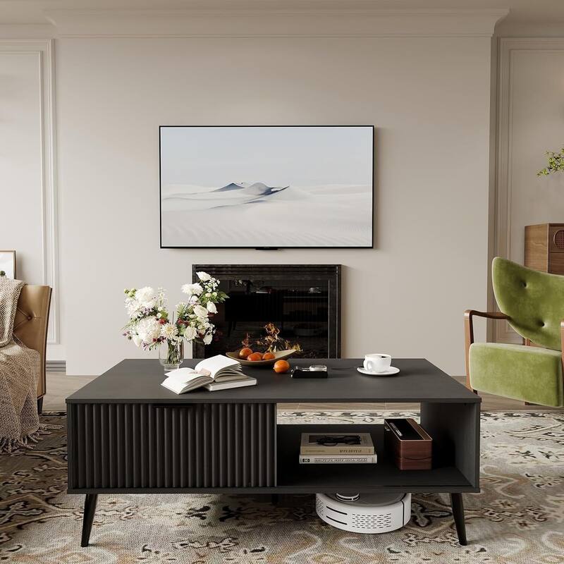 2-Tier Farmhouse Coffee Table with Storage for Living Room, Office - N/A