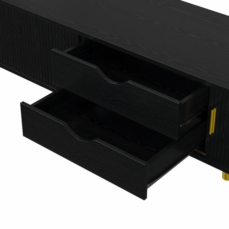 Wooden Oval Fluted TV Stand with Charging Station for TVs Up to 80"