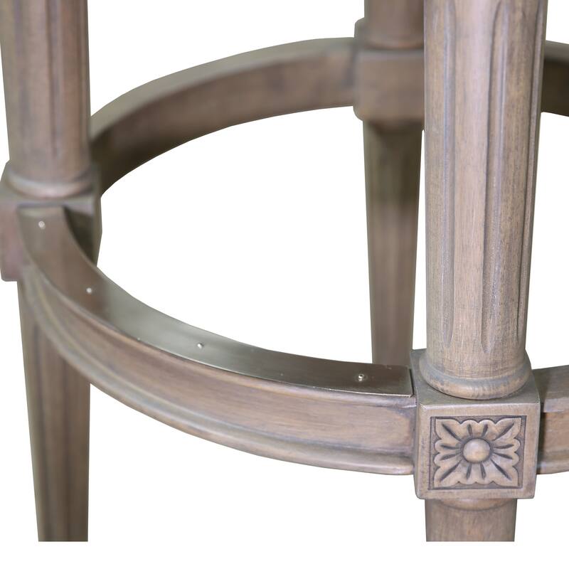 HomeRoots 30" Gray Solid Wood and Linen Bar Height Swivel Bar Chair