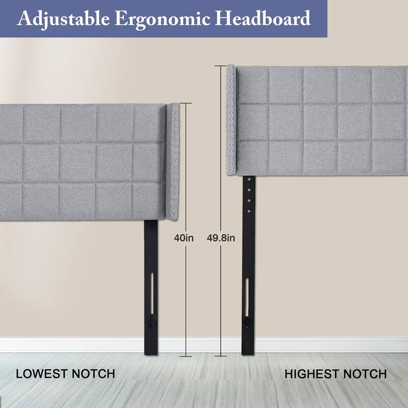 Javlergo Queen/King Size Adjustable Upholstered Headboard, Modern Wingback Headboard with Double Nailhead Trimming