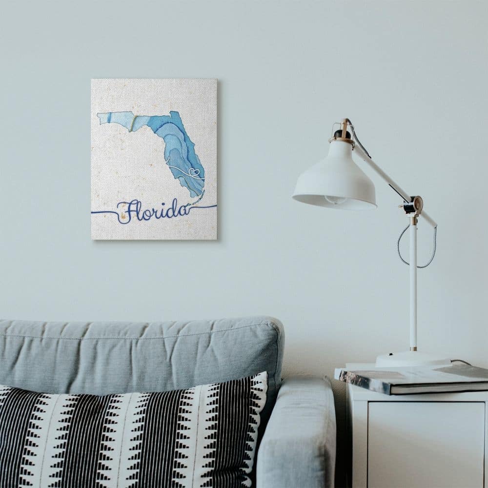 Stupell Florida Agate Blue US State Design Canvas Wall Art, Proudly Made in USA