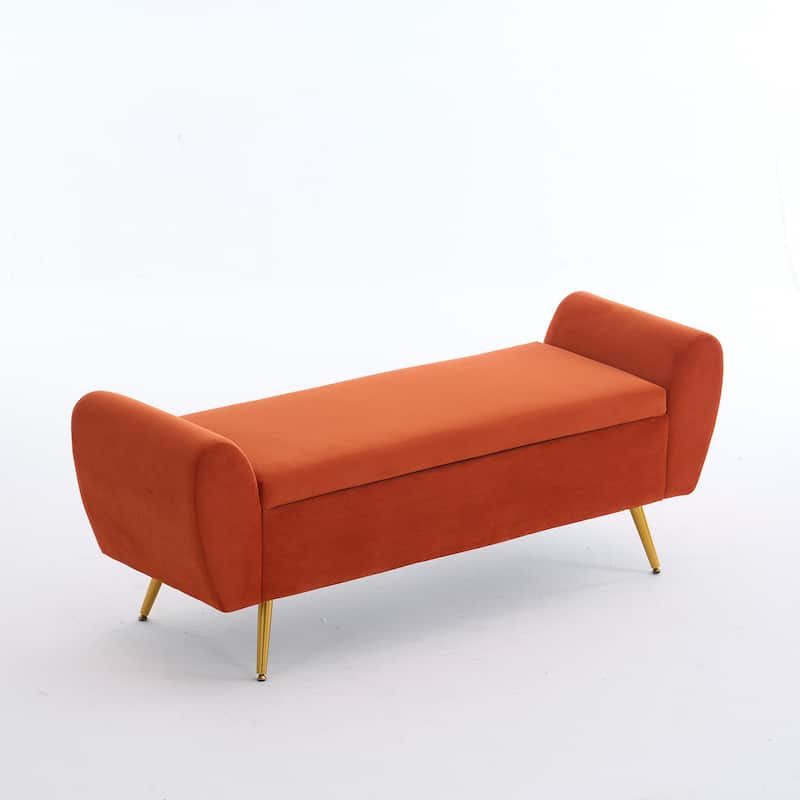 Upholstered 56"W Flip Top Storage Bench with arms