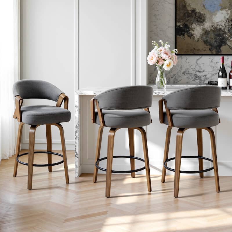 Mid-Century Upholstered Swivel Bar Stool/ Counter Stools with Curved Back - 37.5"H x 20.9"W x 19.9"D