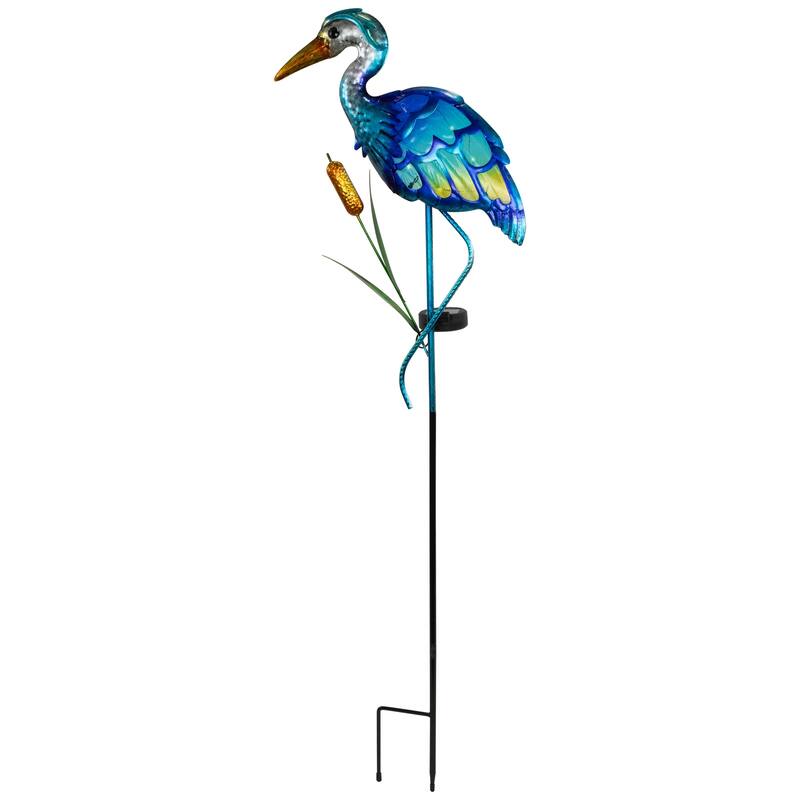 Solar Lighted Blue Heron Outdoor Garden Stake - 37"