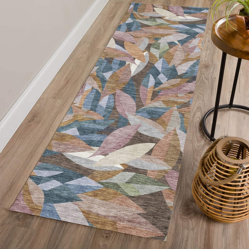 Machine Washable Indoor/ Outdoor Modern Floral Chantille Rug