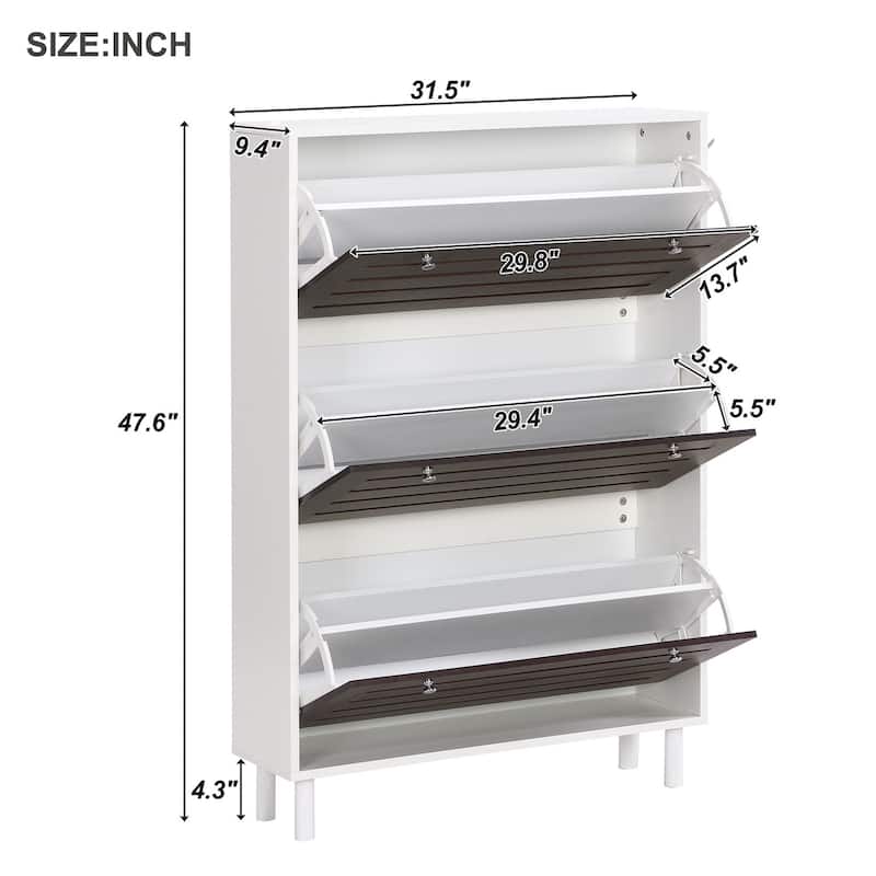 Merax Minimalist Slim Shoe Cabinet with Hanging Hooks, 3 Flip Drawers