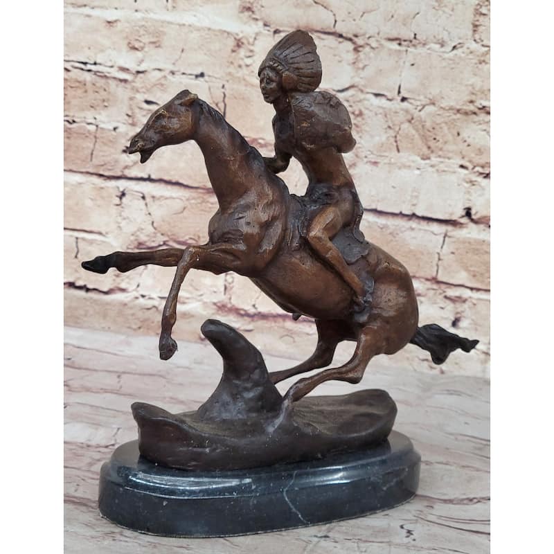 Warrior Frederic Remington Bronze Statue Sculpture Native American Horseman 9 Inches X 10 Inches