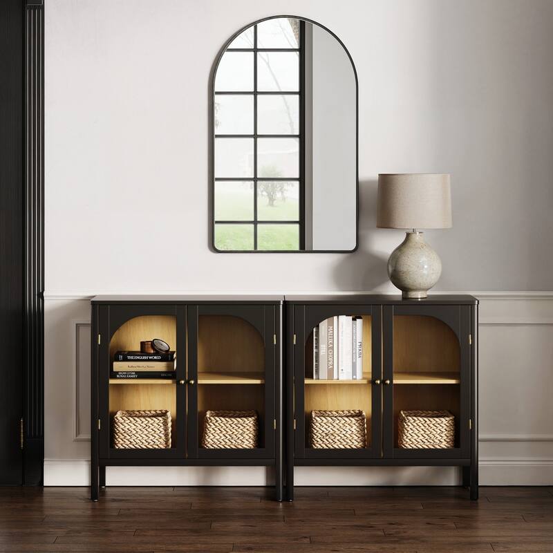 Nathan James Mason Sideboard Buffet with Glass Doors and Adjustable Shelves - Set of 2 - Black