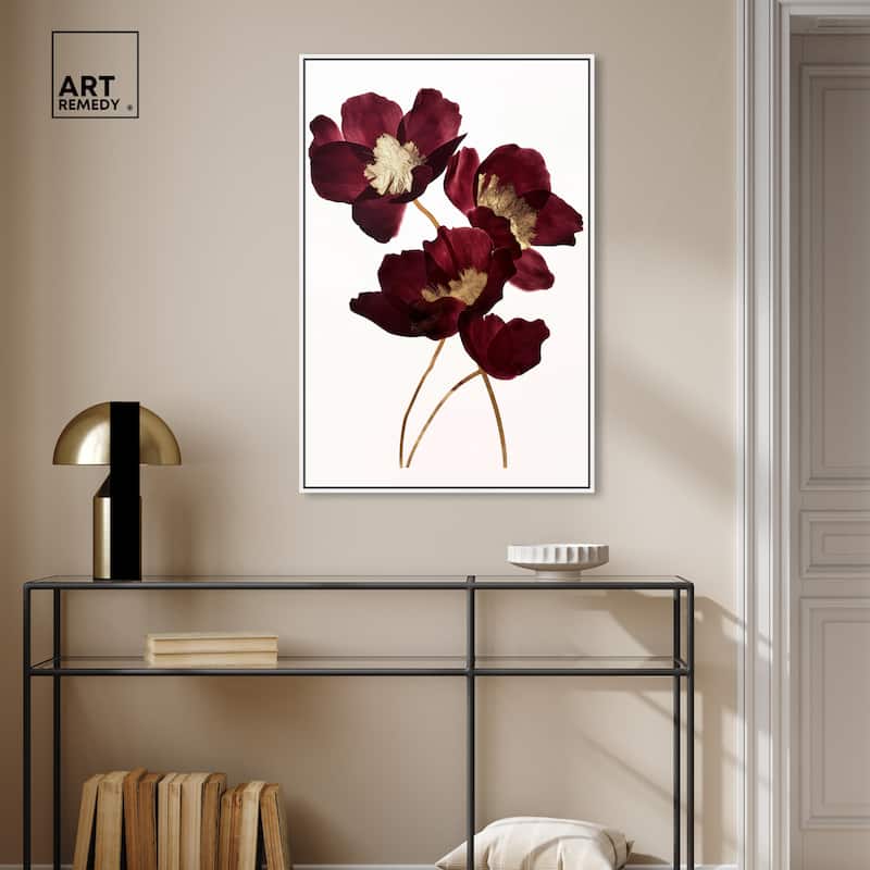 Art Remedy Wine Flowers Framed Floral Fine 1 Piece Canvas Wall Art