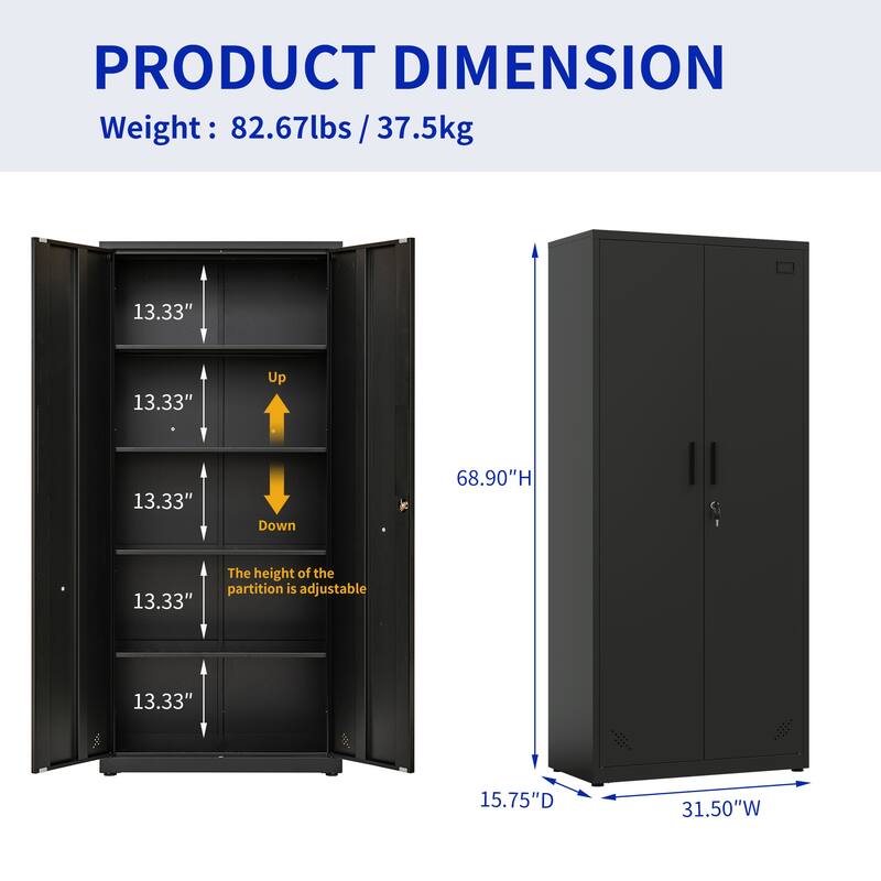 Rust-Proof Home OfficeTall File Cabinet, Lockable Storage Cabinet with Magnetic Doors & 4 Adjustable Shelves