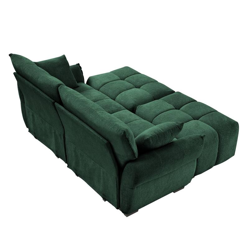 2-Seater Loveseats Sofa with 2 Ottomans & Throw Pillow