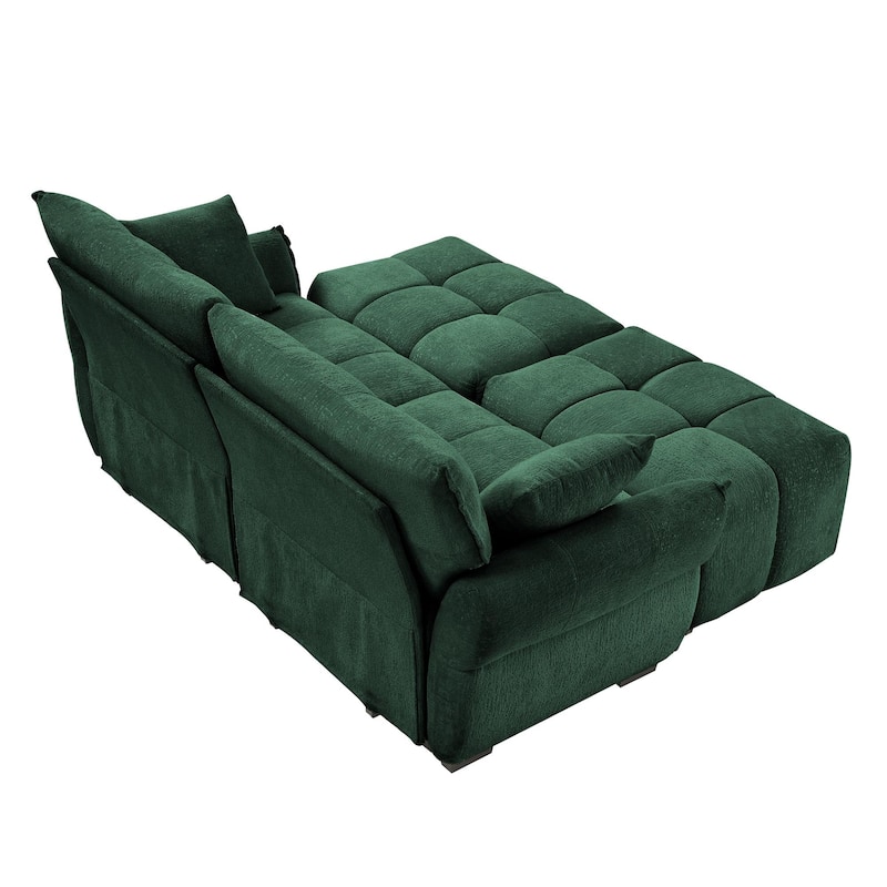 78.7" Chenille Leisure Couch Modular Upholstered Flared Arms Sofa with 2 Ottoman, Tufted Back Loveseats for Lving Room