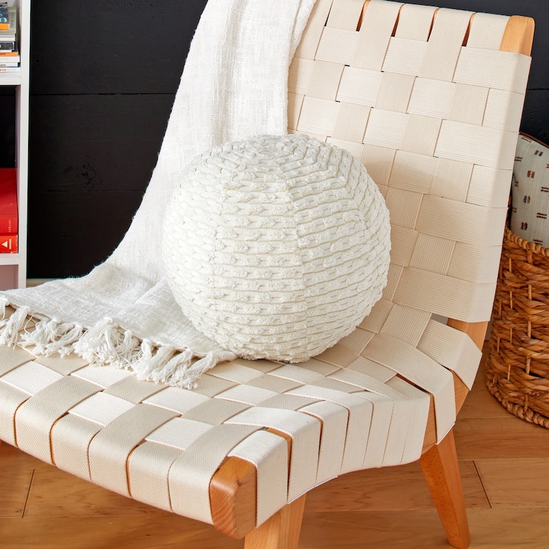 Sorra Home Indoor Soft Chunky Corduroy Ball Pillow - 12 in x 12 in - Becklee Ivory