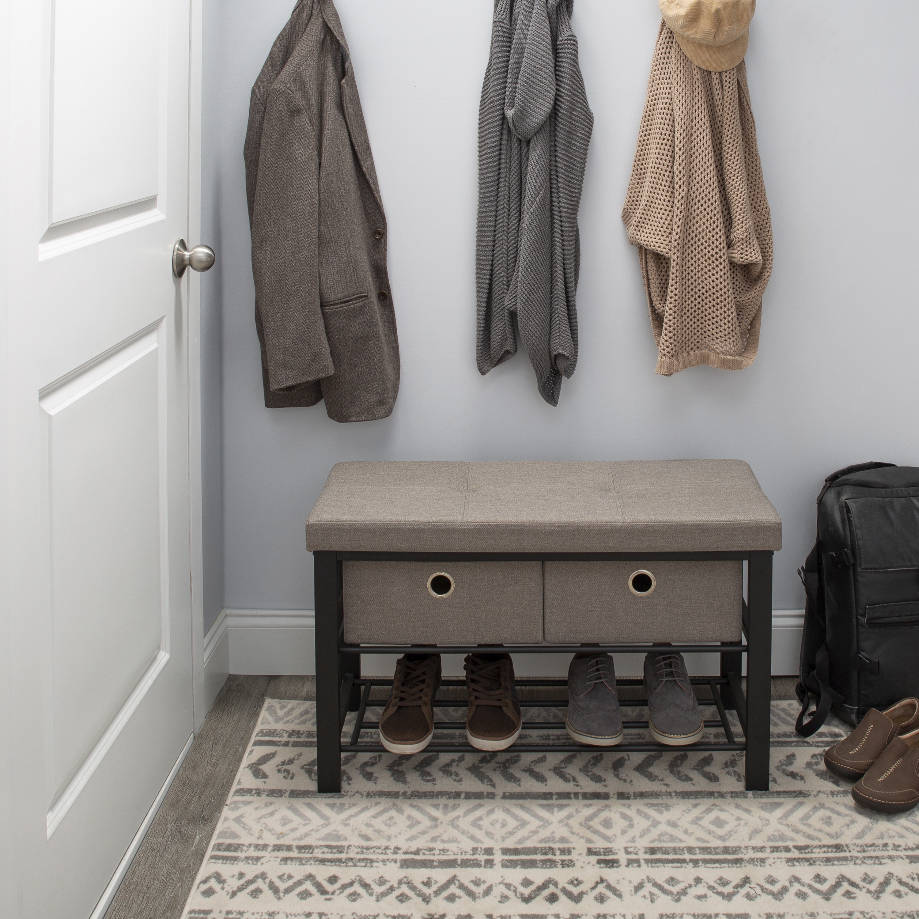 Simplify Entryway Double Bench with Shoe Storage in Taupe 31.9 x 12.6 x 19.5 Bed Bath Beyond 32427836