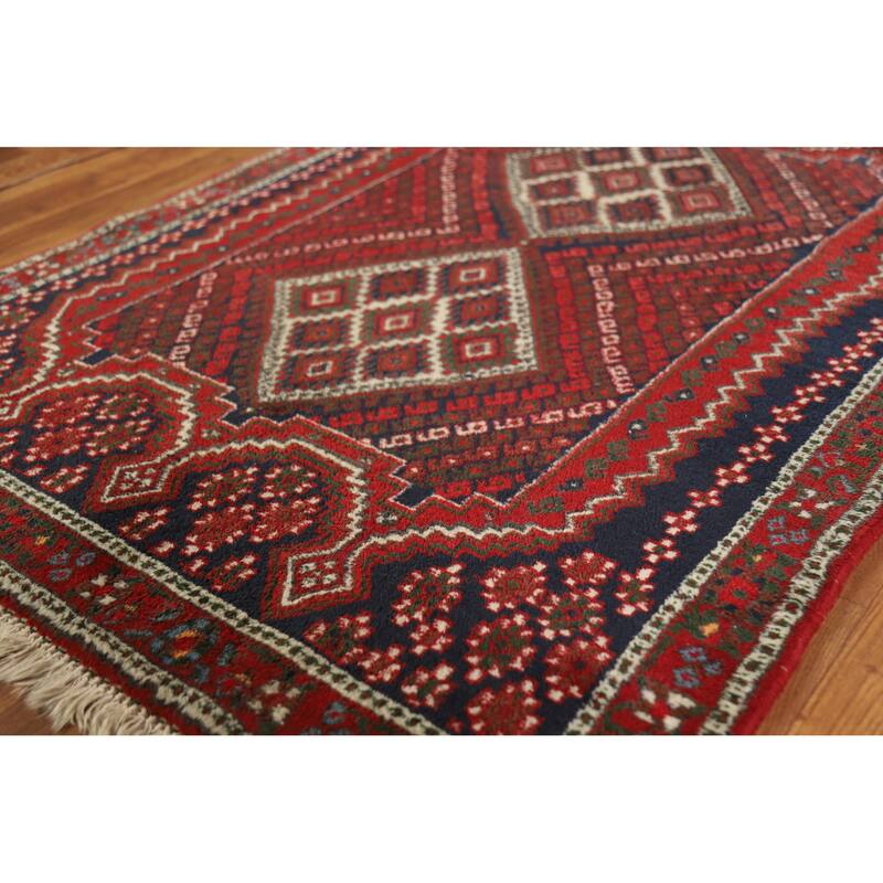 Hand Knotted Oriental 100% Wool Carpet Traditional Geometric Red Sirjan Area Rug - 4' 8'' X 3' 3''