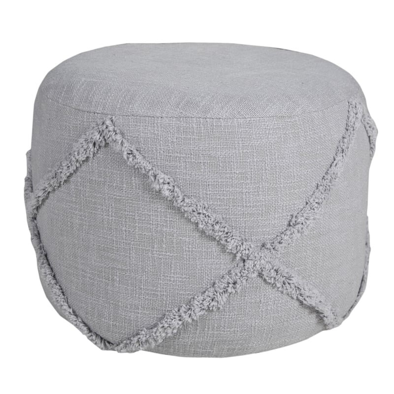 18-Inch Cotton Cylinder Pouf Ottoman for Floor Seating and Footrest