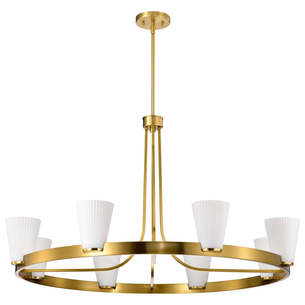 Royale 8 Light Chandelier Burnished Brass Finish Ribbed White Glass - Burnished Brass