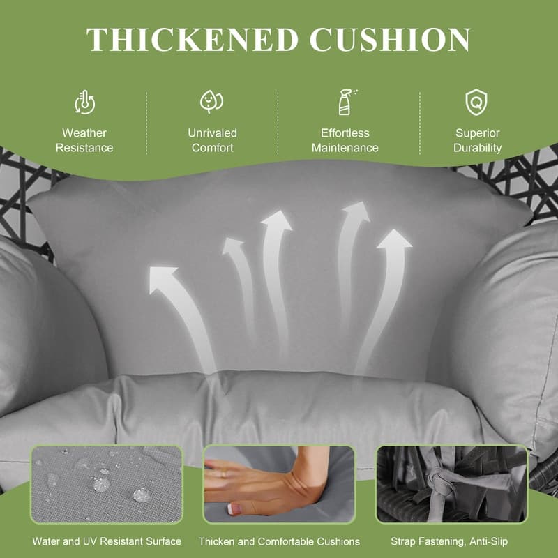 Oversized Outdoor Egg Chair with Stand, 450lbs Capacity Wicker Hanging Swing Chair, Extra Large Patio Lounge Chair with Cushions