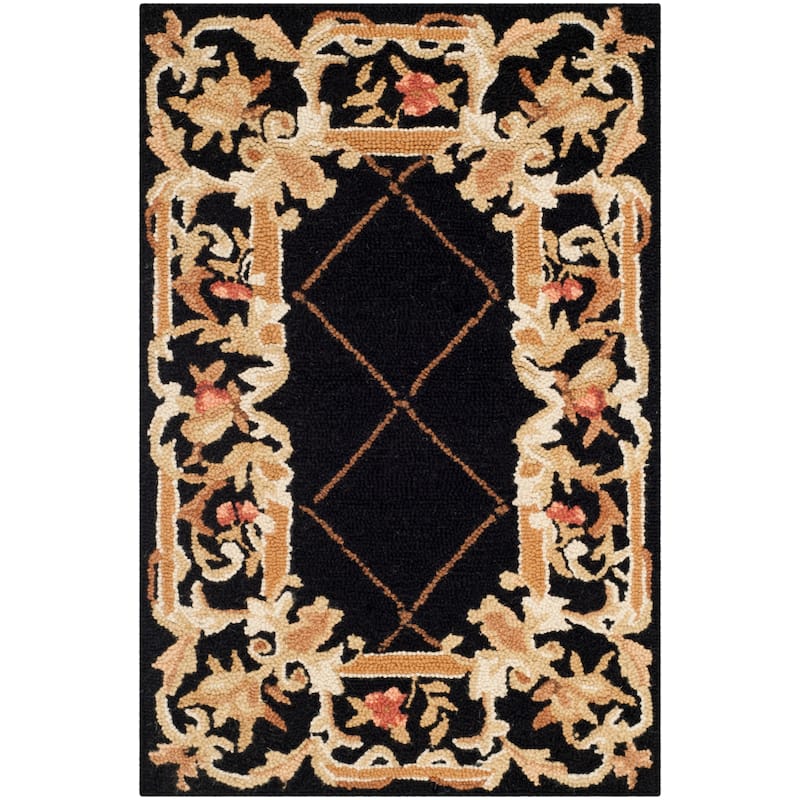 SAFAVIEH Handmade Chelsea Hasime French Country Wool Rug - 1'8" x 2'6" - Black