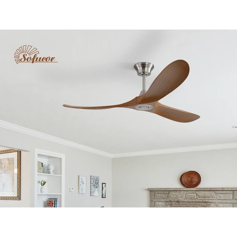 52''/60" Large Ceiling Fan without Lights, Remote Control and Reversible Motor Included, Smart Optinal - 60Inch - Silver and Brown Blades