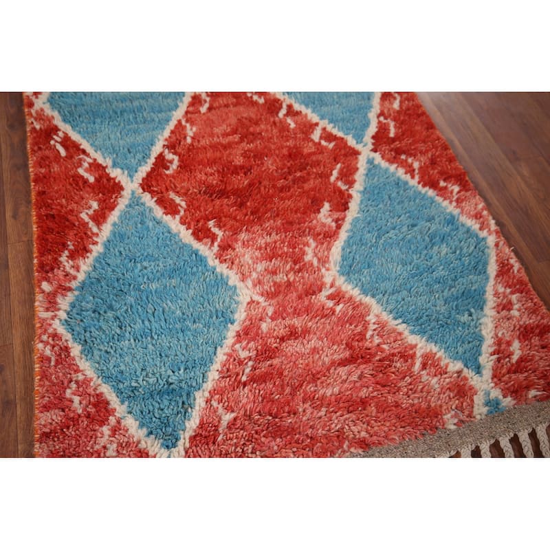 Orange & Blue Plush Moroccan Accent Rug Hand-Knotted Wool Carpet - 2'10" x 5'7"