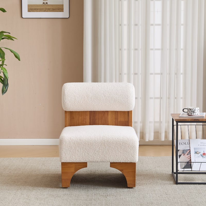 Modern Boucle Lounge Chair with Solid Wood Frame and Rolled Backrest, Soft and Durable Boucle Upholstery