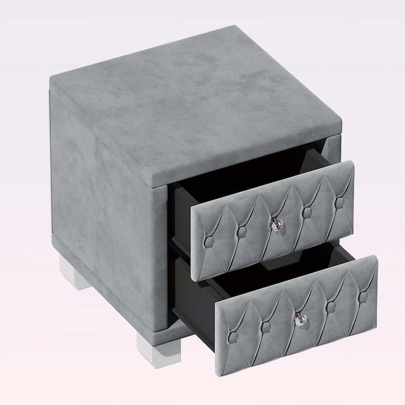 Elegant Nightstand with 2 Drawers and Crystal Handle