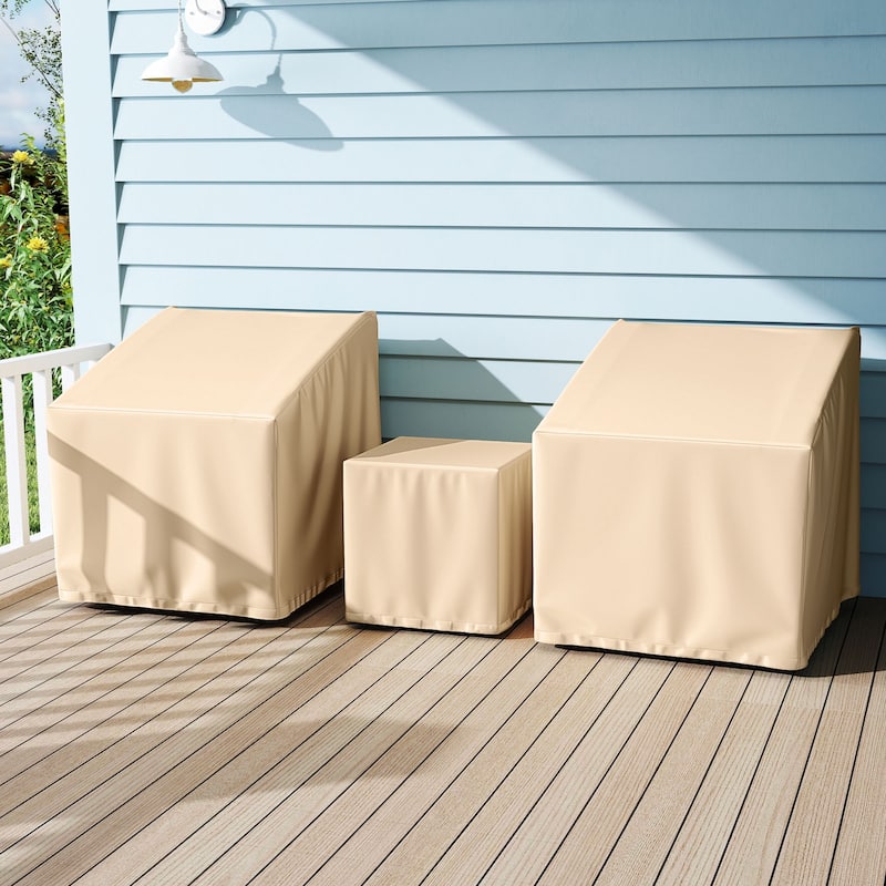 Beige Polyester PU 3 Piece Patio Furniture Cover Set Outdoor - 32" x 30" x 24.5"