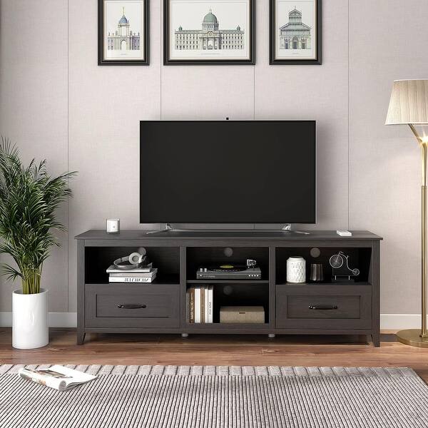 WESOME 70 inch Black TV Stand with 2 Drawers Compartment for Living