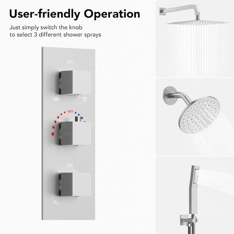Thermostatic Shower System 12" Dual Heads Shower Faucet with High Pressure Handheld Spray