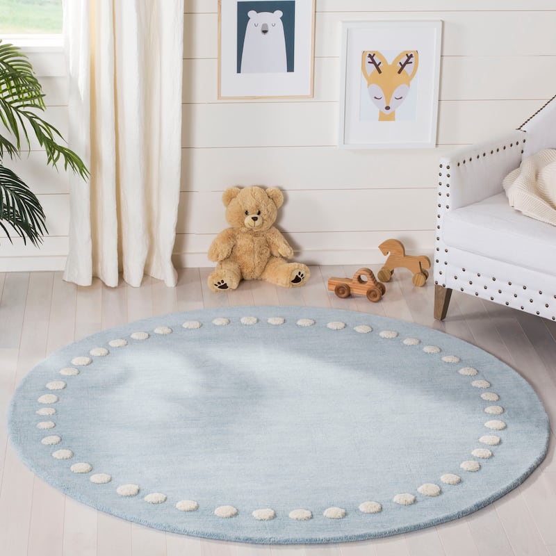 SAFAVIEH Handmade Kids Armanda Wool Rug - 7' x 7' Round - Blue/Ivory